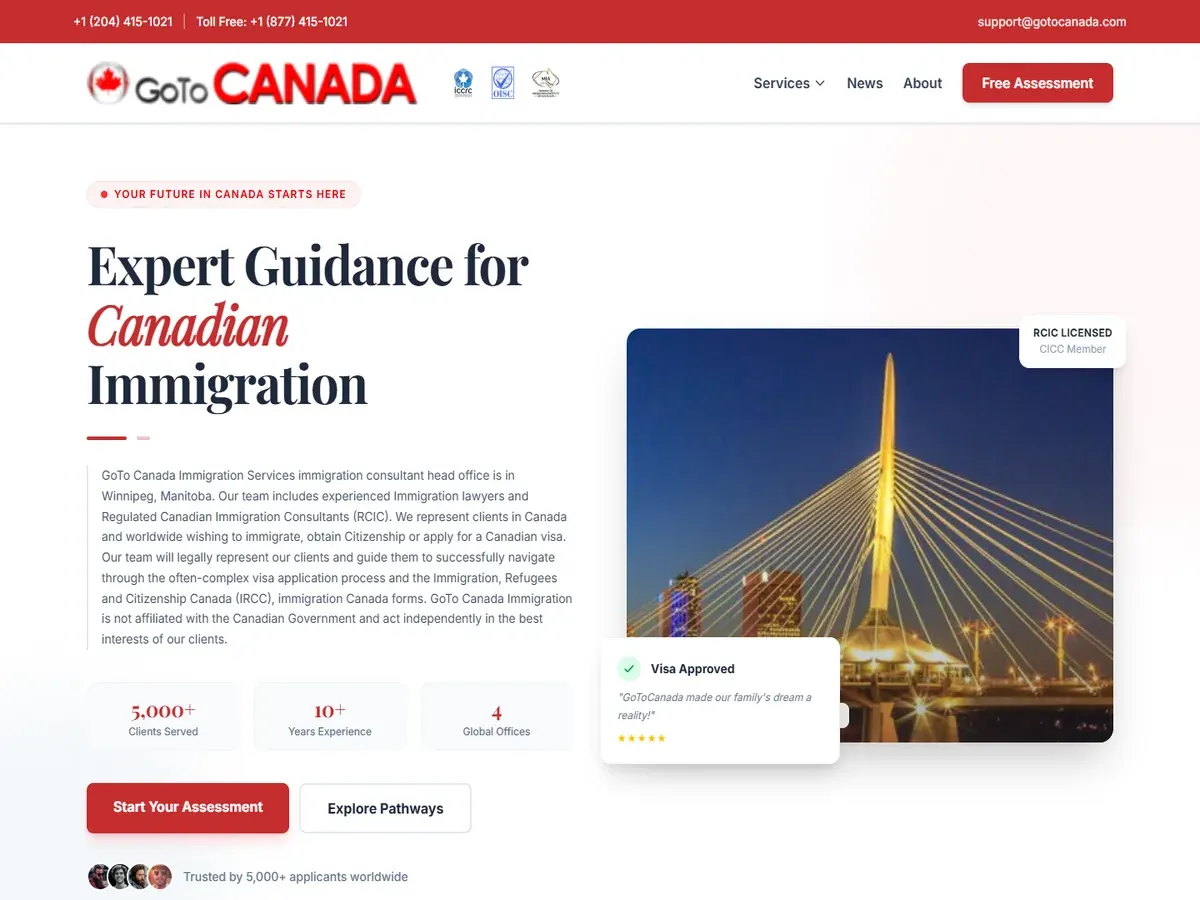GoToCanada Immigration website preview